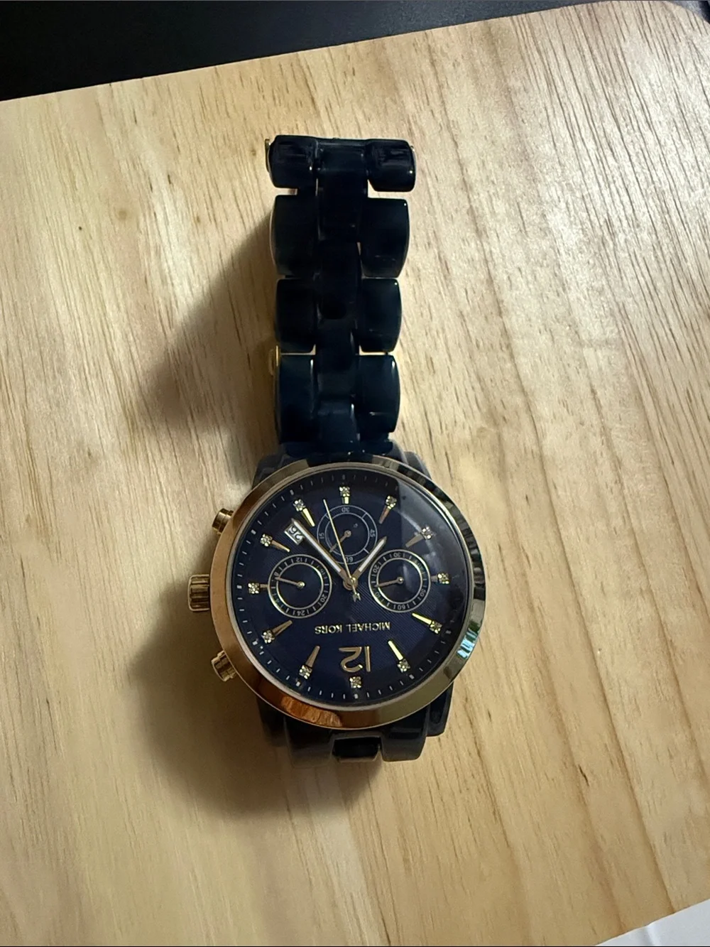 Michael Kors Dark Blue and Gold Chronograph Link Watch